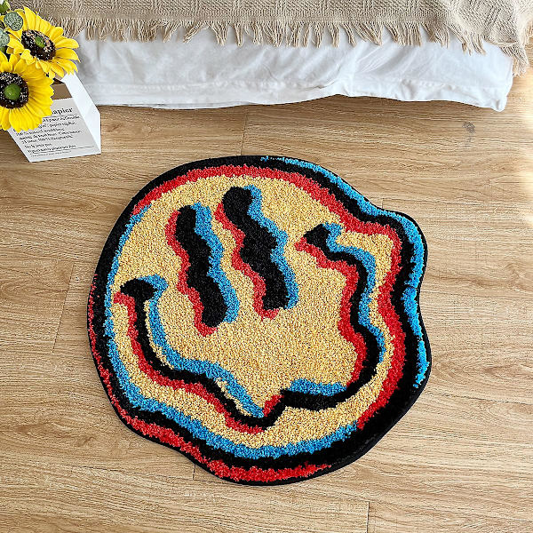 Trippy Smile Rug Smily Face Handmade Rug Tufted Smile Rug Gift for Friend Rugs for Bedroom Geek Gift Home Decor Carpet 60x60cm