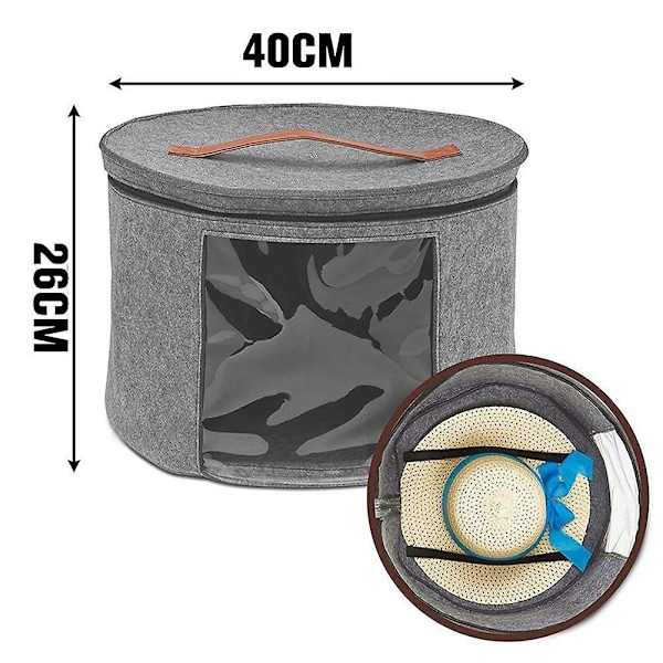 Hatteboks Stor Kapacitet Foldbar Støvbestandig Hat Opbevaringspose Med Synligt Vindue Til Mænd Kvinder Hat Rejse Hjem Kollegie Opbevaring G1y5  (FMY) Grey Dia 40cm China