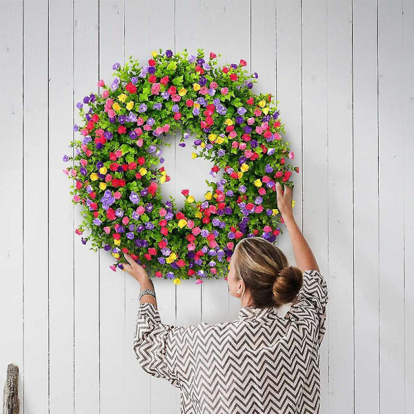 Vårfestkrans Dørdekor Fargerike Simulerte Blomster Sesongmessig Girlander Ornament White 40x40cm