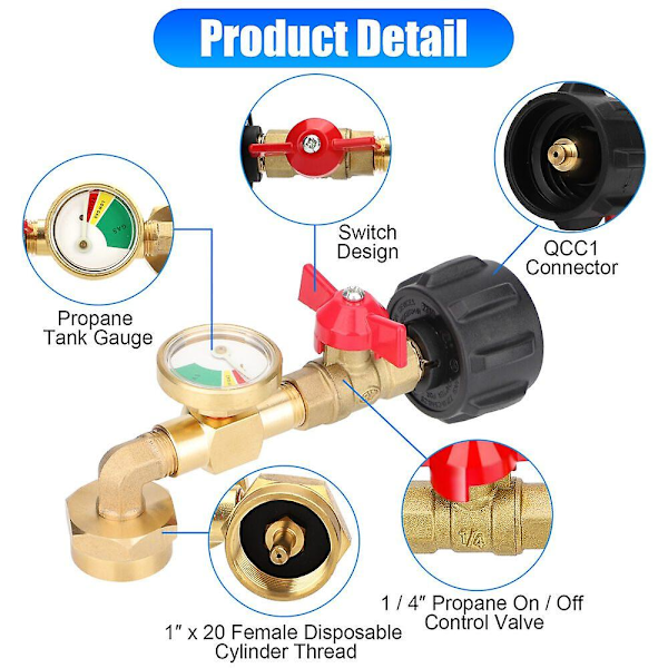 Oppgradert QCC1 Propan Fyllingsadapter med 3-farget Måler og PÅ/AV-kontroll