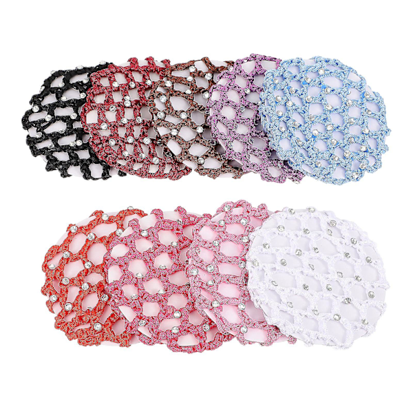 9 kpl Rhinestone Hiukset Kompakti Nutturapeite Verkko Hiussnoodi Virkattu Hiussnoodi Strassit Hiukset Virkattu Nutturapeite Assorted Color 13.5X13.5cm
