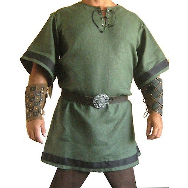 Menn Middelalder Kostyme Halloween Cosplay Viking Ridder Pirat Retro Kriger Larp Skjorter Bluser Topper Green 3XL