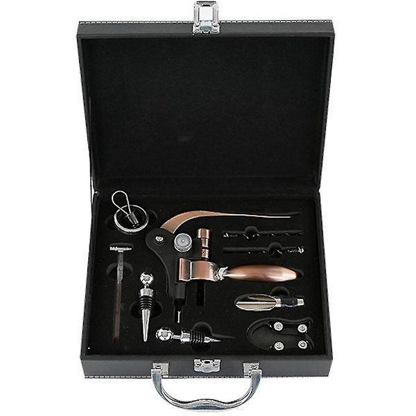 Vinflasköpplare Set Premium Läderask Kanin Korkdragare Vinflasköppnare, Vinförstörare Presentset as shown