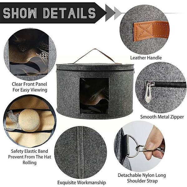 Hatteboks Stor Kapacitet Foldbar Støvbestandig Hat Opbevaringspose Med Synligt Vindue Til Mænd Kvinder Hat Rejse Hjem Kollegie Opbevaring G1y5  (FMY) Grey Dia 40cm China