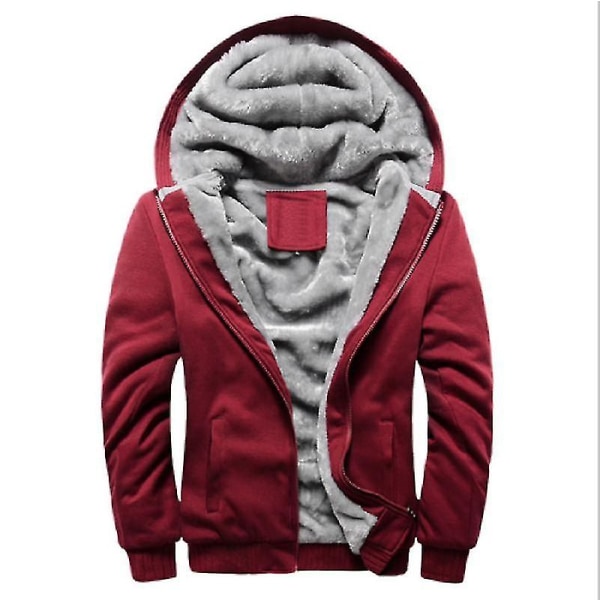 Herre Tykk Varm Fleece Pelsforet Hoodie Glidelås Vinterfrakk Jakke Genser Topp red XXXS