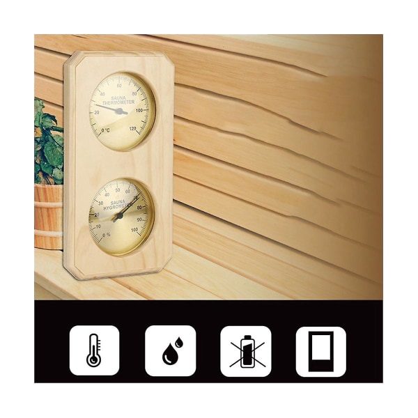 Tre Sauna Termometer og Hygrometer 2 i 1 Fuktighet Temperaturmåling for Hjem Familie Hotell Saunarom Wood Color