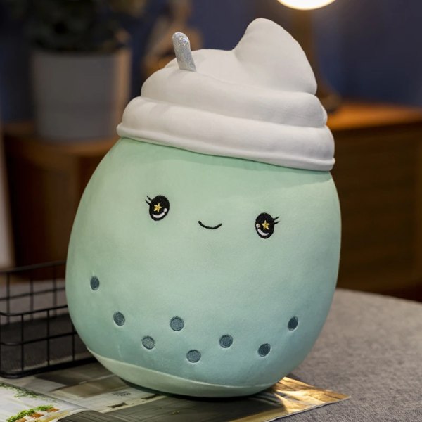 Søt plysj boba tekopp leketøy panda boble te pute søt frukt drikke plysj utstoppet myk eple jordbær melkete barn gave ice cream green 35cm