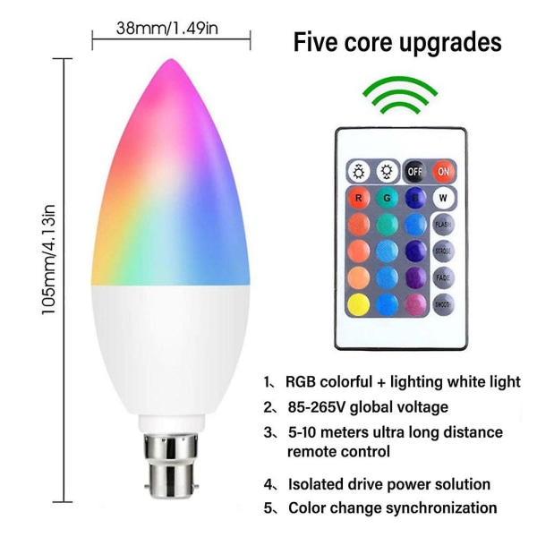 NY RGB LED-farve Smart Changing Light Bulb Remote E12/E14/E26/E27/B22 Indendørs E14