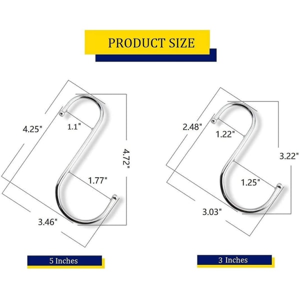 Ruostumattomasta teräksestä valmistetut S-muotoiset ripustuskoukut, hopea, 5 tuumaa, 20 kpl 4 inch