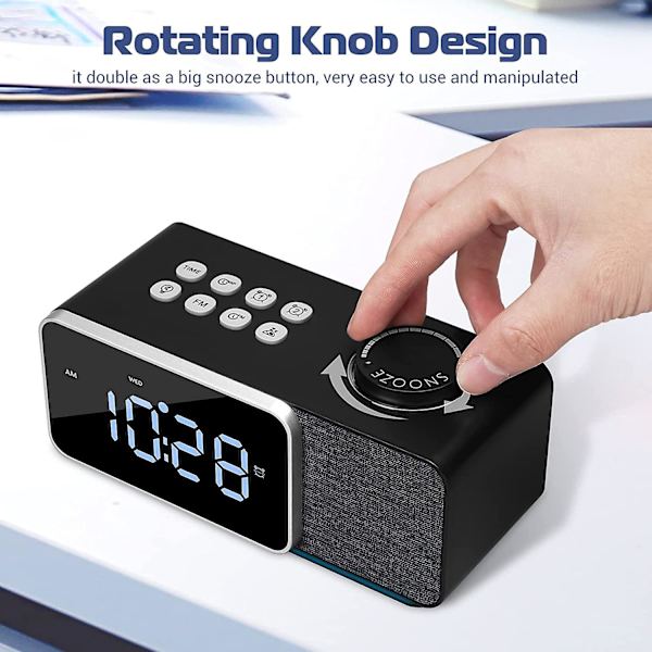 Soveromsklokke med ukedag/helgealarm, dimmer, justerbar volum, farge nattlampe, timer, USB-ladeporter, digital sengeklokke Black