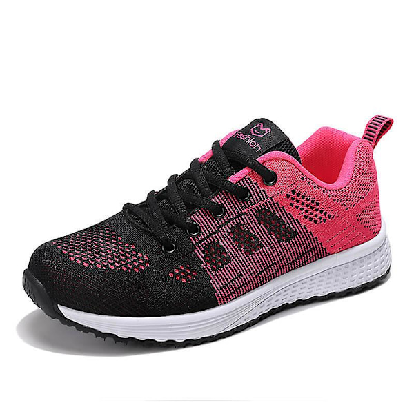 Åndbare Walking Mesh Snørebånd Tenis Sneakers Til Kvinder Rose Red 36