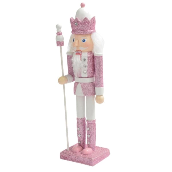 30cm Rosa Trefigur Nøtteknekker Figur Trefigur Hvit Hår Rhinestone Inlagt Dukke Nøtteknekker Dukke Leke Ornament