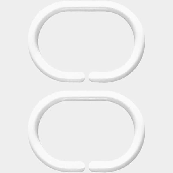 Dusjforhengringer sett med 24 - oval, Plast, 3 x 4,5 cm, Hvit