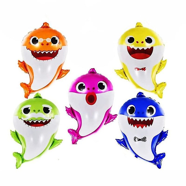 Baby Shark Balloner 25 Tommer, 5 stk. Hajefamilie Balloner Til Fødselsdagspynt, Baby Sød Haj Tema Til Babyshower (FMY)