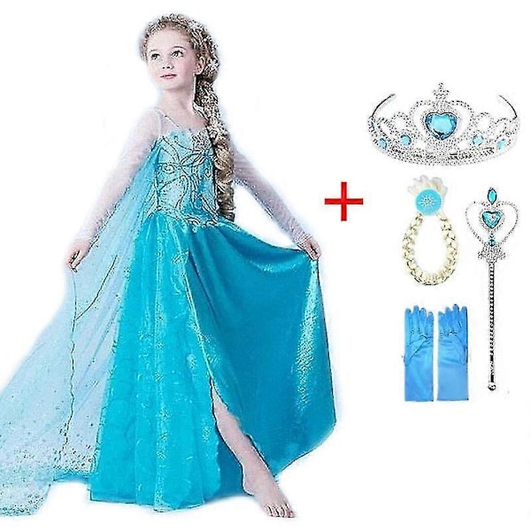 2022 Ny Elsa Kjole Piger Sommerkjole Prinsesse Cosplay Kostume Kjoler Til Børn Jul Fødselsdag Fancy Party Vestidos Menina-c elsa set 4 6T(130)