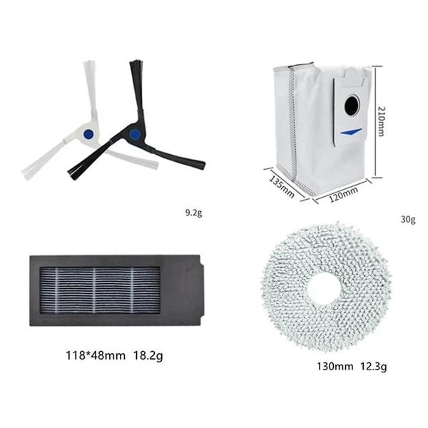 Deebot X2 / X2 Omni / X2 Pro -robotti-imurin sivuharjat, HEPA-suodatin, pölypussi, moppiliinat ja lisävarusteet Photo Color