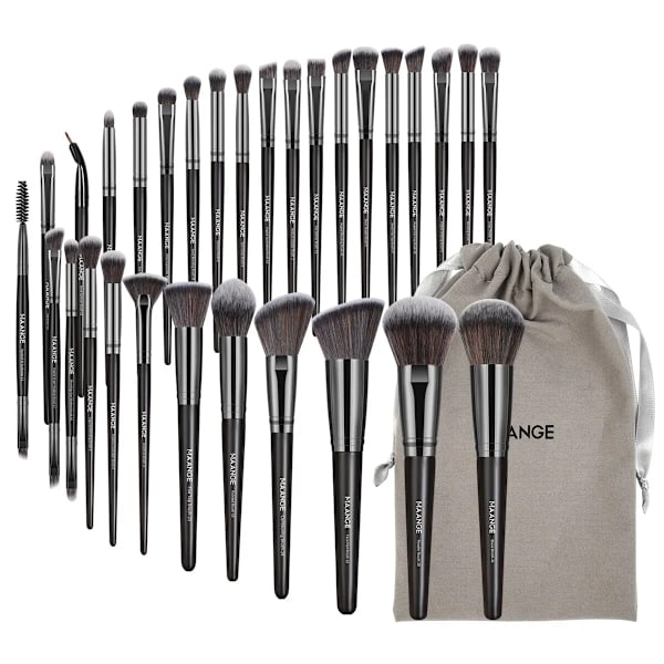 30st Professional Makeup Brush Set Foundation Concealers Ögonskuggor Powder Blush Blending Borstar Skönhetsverktyg med påse Black Gun