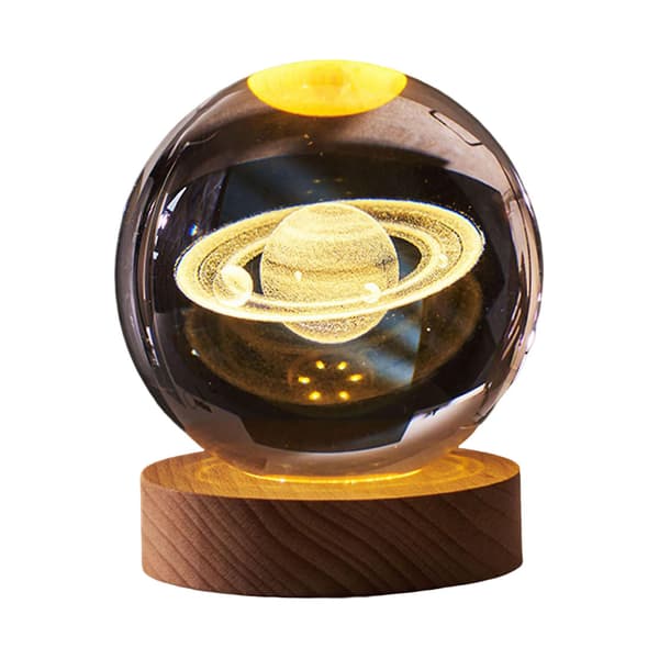 3D Planetkrystallkule Gravert Miniatyrmodell Nattelys Hjemmekontor Dekor Saturn 6cm