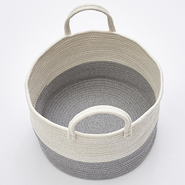 Vevd kurv i bomull, taukurv til klesvask, oppbevaringskurv for baby, barn og leker -fg Grey 40 x 25cm