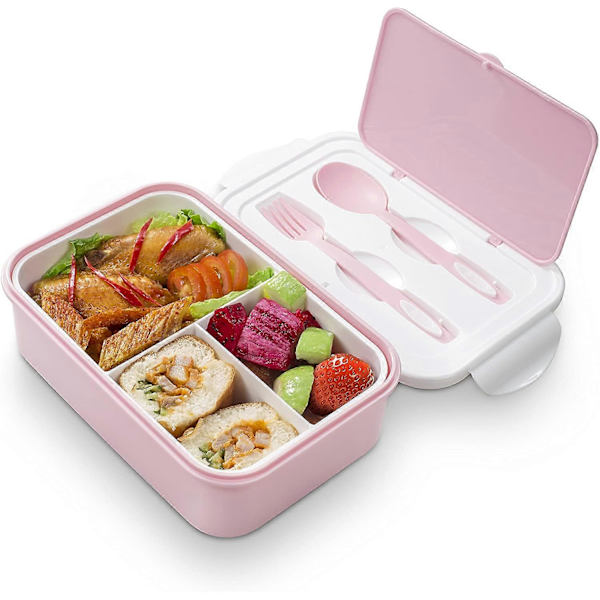 Bento Lunchbox - 3 Facklåda - Mikrovågsugn/Frysbar Lunchbox för Vuxna & Barn (Rosa)