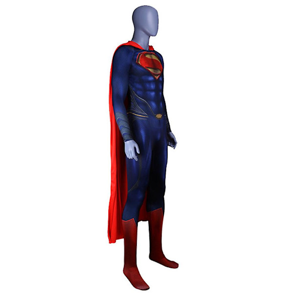 Halloween Superman Kostym för Män - Superhjälte Cosplay Jumpsuit med Kappa för Vuxna S