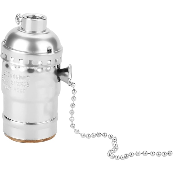Hopeavetoketjullinen lamppukannatin, E27 Alumiini Vintage Valo Kannatin Vetoketjulla Pöytälampun Valo PidikeBY Silver
