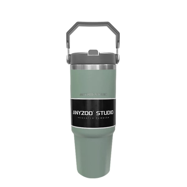 30oz termosflaska rostfritt stål med sugrör Bilsport kaffekopp mugg Termos Bärbar resemugg Stor vattenflaska Fitness green 30OZ-900ML