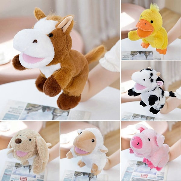 Plush Farm Animal Hånddukke Legetøj Bevægelig Mund Hund And Hest Ko Får Gris Hånddukke Dukke Fortælling Prop Børnegaver NY Mouse
