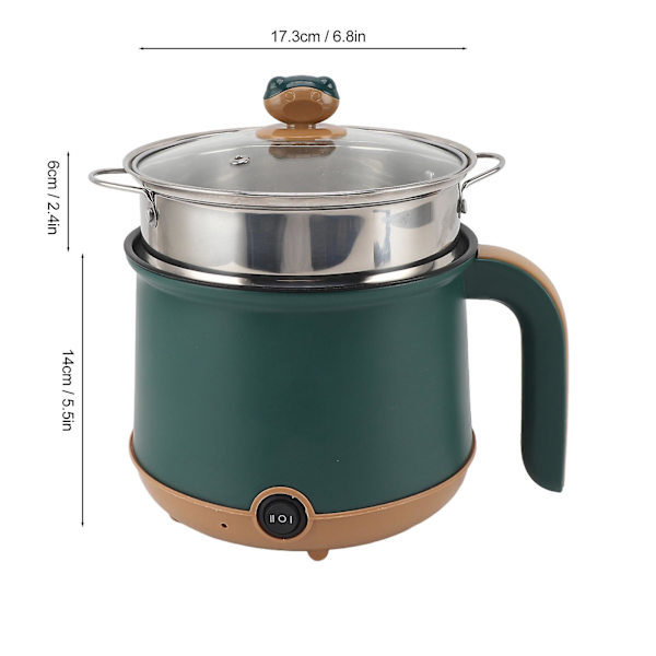 Elektrisk Gryde Grøn 1,8L 600W Kogegryde med Damp 2 Justerbare Niveauer Non-Stick Multifunktionel Kogeplade til Suppe, Noodles, EU-Stik 220V