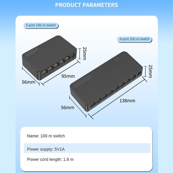 Netværks Switch Mini 5 porte Ethernet Switch 100mbps Højtydende Smart Switcher Rj45 Hub Internet Injector, EU Stik (FMY)