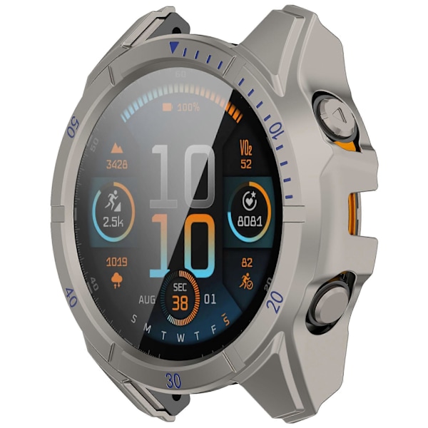 Garmin Fenix 8 51 mm:n kellokuori PC-kehyksellä ja karkaistulla lasisuojakalvolla Titanium Steel Blue