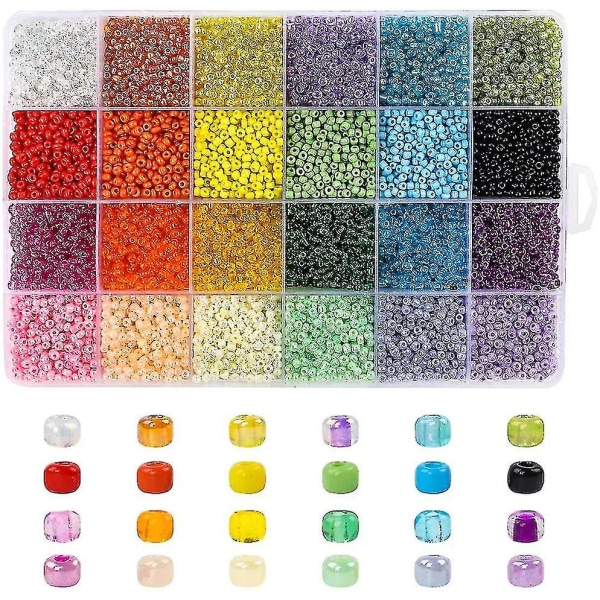 Glasperler 24 farver Små perler sæt armbånd perler til smykkefremstilling 2MM 20000Pcs