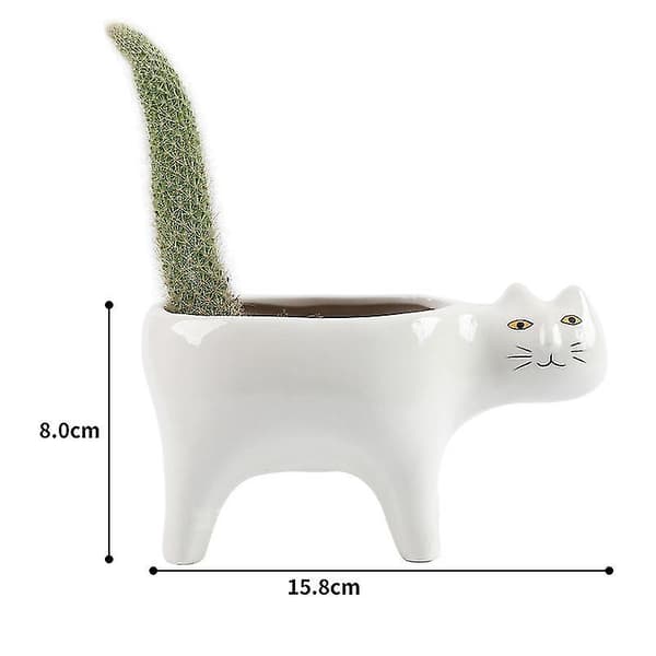 Blomkrukor Söta Katt Succulent Planter Växtbehållare Vit + Grön 2 st