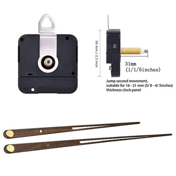 Klockmekanism med högt vridmoment, stor väggklocka i kvarts, långa visare, valnötsträ, DIY-reparation, reservdelar, utbyte, 31 mm As shown
