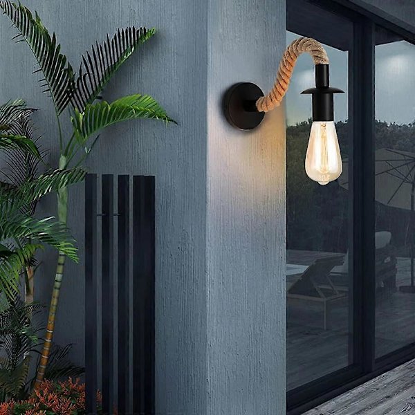 2 st Retro Vägglampa i Hamparep Industriell Vägglampa Passar Hall eller Sovrum E27 Lampor, 110/220V (Utan Glödlampa)