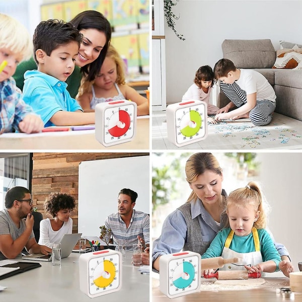 Pomodoro-timer för kök, tidsstyrning studie klassrumstimer, 60-minuters visuell timer med tyst drift -B Yellow White