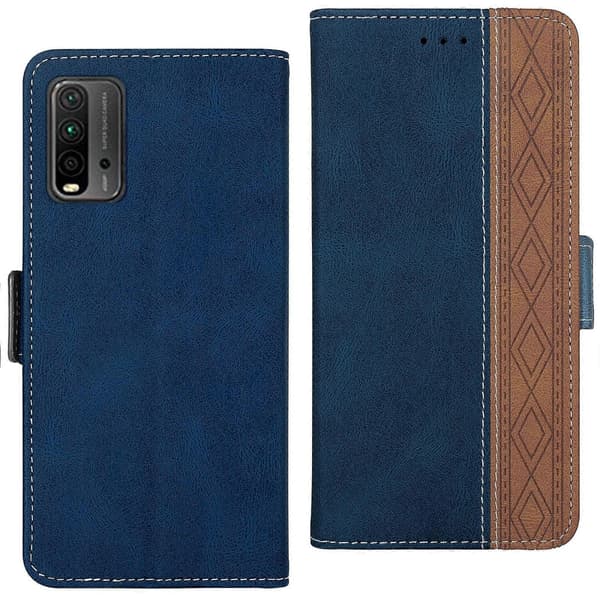 För Xiaomi Redmi 9T Sömnad Sidomagnetiskt RFID Läder Telefonfodral [DB]