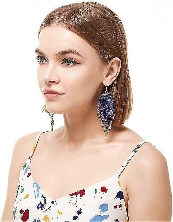 Ubiuo Lange Perlekvast Øreringe u2013 Store Bohème Native Statement Perle Hængeøreringe Til Kvinder, Store Boho Statement Håndlavede Perle D