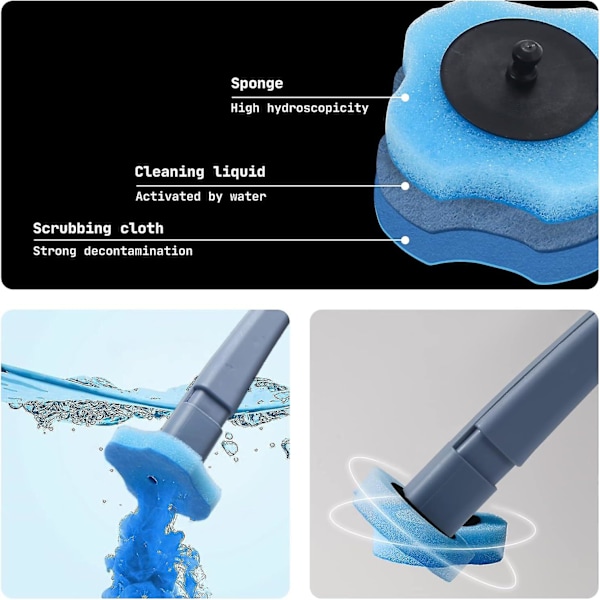 Engangstoalett-rengjøringssystem Engangstoalettbørste Toalettstavsett med 16 rengjøringsrefill Toalettbørsteutskiftningshode med håndtak Toalett Blue anwhite