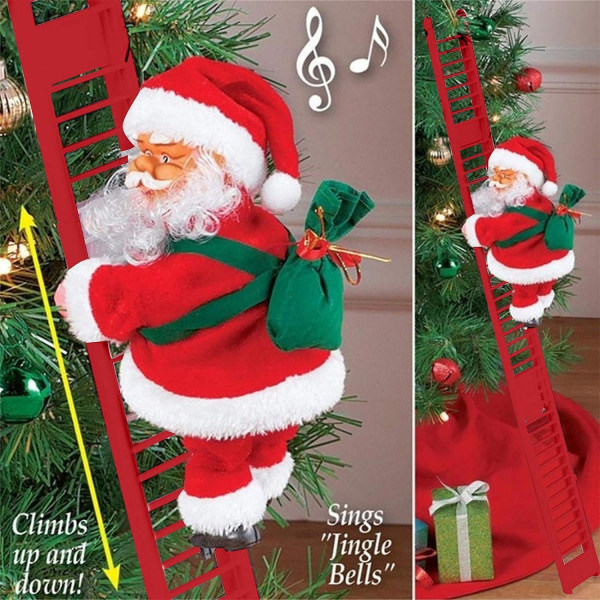 Electric Climbing Santa Claus On Ladder, Climbing Ladder Santa Doll Toy, (65cm Long Ladder)  (FMY)