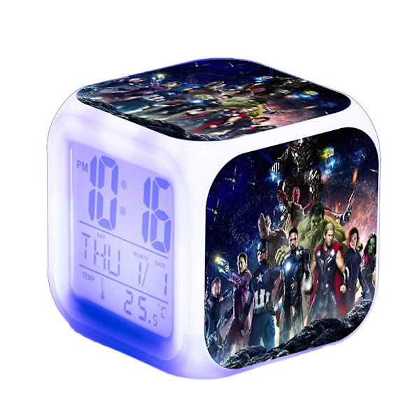 Marvel The Avengers Tryckt Digital Termometer Väckarklocka 7 Färger Byter Superhjälte Nattlampa Sängbordsklocka Heminredning Barnleksak PresenterBY A