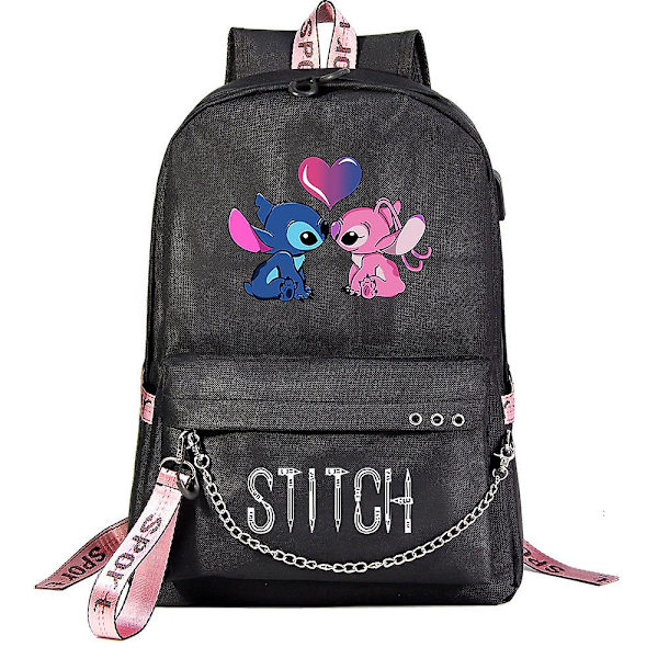 Stitch Kawaii Gutter og jenter Barn Skole Bokvesker Kvinner USB Kjede Ryggsekk Canvas Menn Bærbar PC Bagpack Packsack Bokveske 2