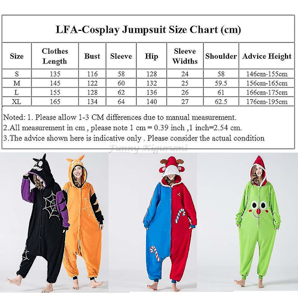 Joulupyjama Yksikokoinen Huppari Naisten Haalarit Fleecepuku Jouluasu Halloween-asut Aikuisten Onesies Uimapuvut_1 LFA03 S Height 147*157cm