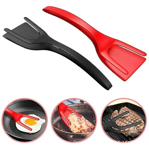 2-in-1 Spatulapihdit Nylonista, Lämpöä Kestävä, Käännettävä Pihvi- ja Munaspatula, Paistaminen, Keittiötyökalu Red