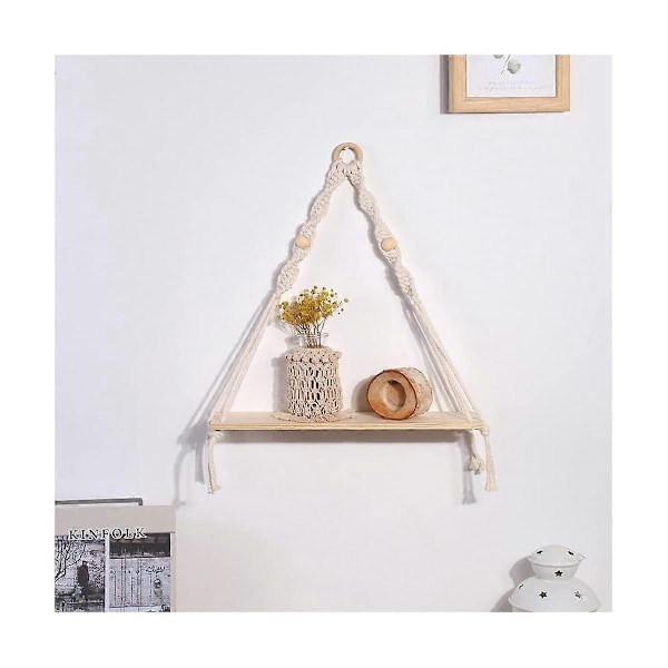 Makrame-seinähylly - Boho-puuseinähhyllyt puuhelmillä, maalaismainen kelluva hylly Rusti As Shown