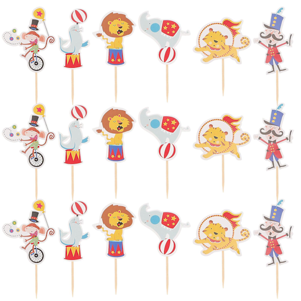 48 Pcs Cupcake Ornaments Circus Animal Circus Dolphin Cupcake Toppers Circus Cake Decorations Monkey Carnival Dessert Topper