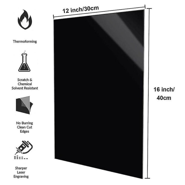 2 Pak Sort Akrylplader 11,8 X 15,75 X 1/8 Tommer (3mm), Tynd