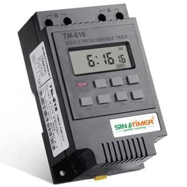 TM616 30AMP 4-PINS Programmerbar Timer DIN-Skinne Montert Timerbryter Digital Timer 110V AC Programmerbar Timer Relé Black