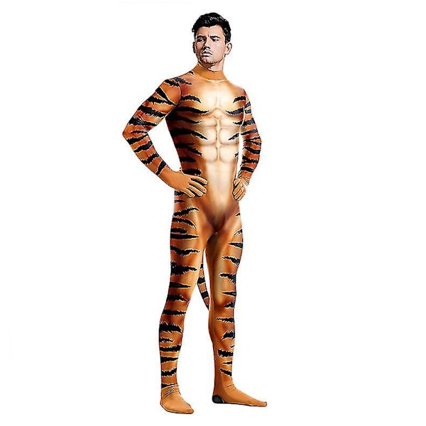 Herrarnas Tiger 3D-Tryckt Jumpsuit Djur Cosplay Halloween Förklädnad Karneval Kostym 2XL