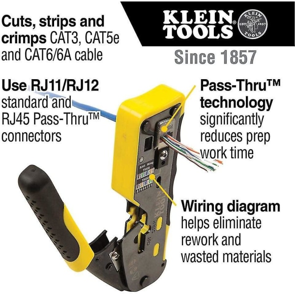 Tools A-vdv226-110 Pass Thru RJ45 Ratschandeverktyg, Kompakt, Gul/Svart